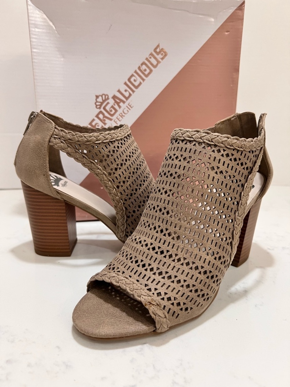 Fergilicous fergie Braided Cutout Block Heel Sandals new